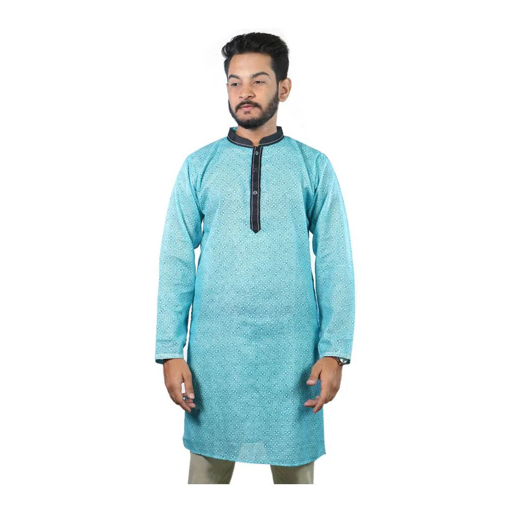 Cotton Casual Semi Long Panjabi For Men - bm88-22 (Sky Blue)