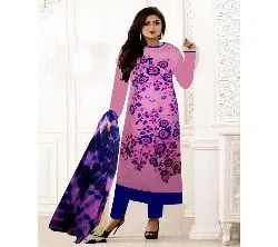 Unstitched Pink and Blue Cotton Block Printed Salwar Kameez For Women