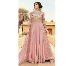 Pink Georgette Semi Stitched Gown for Women