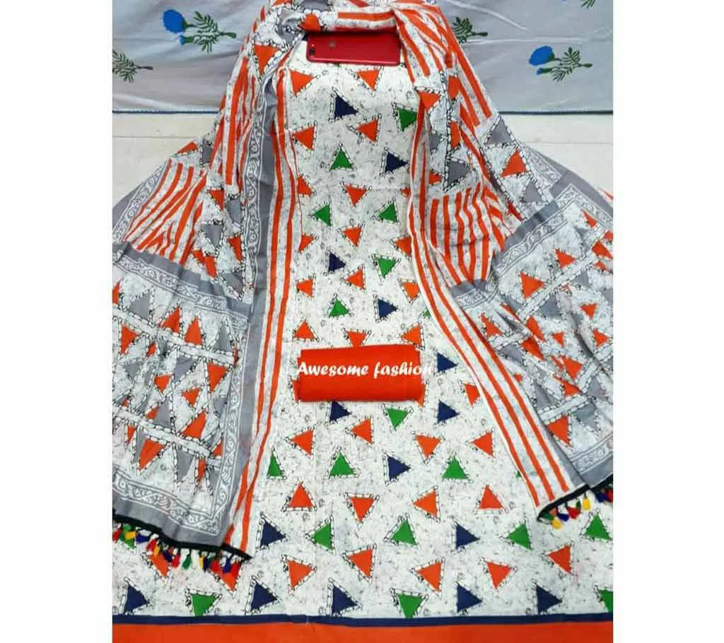 Unstitched Printed Cotton Three Piece for Women