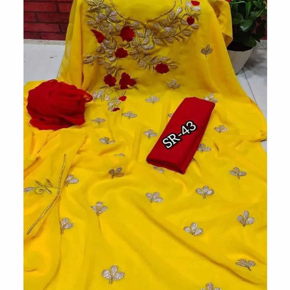 Unstitched Yellow Color Georgette Embrodury Kameez For Women 