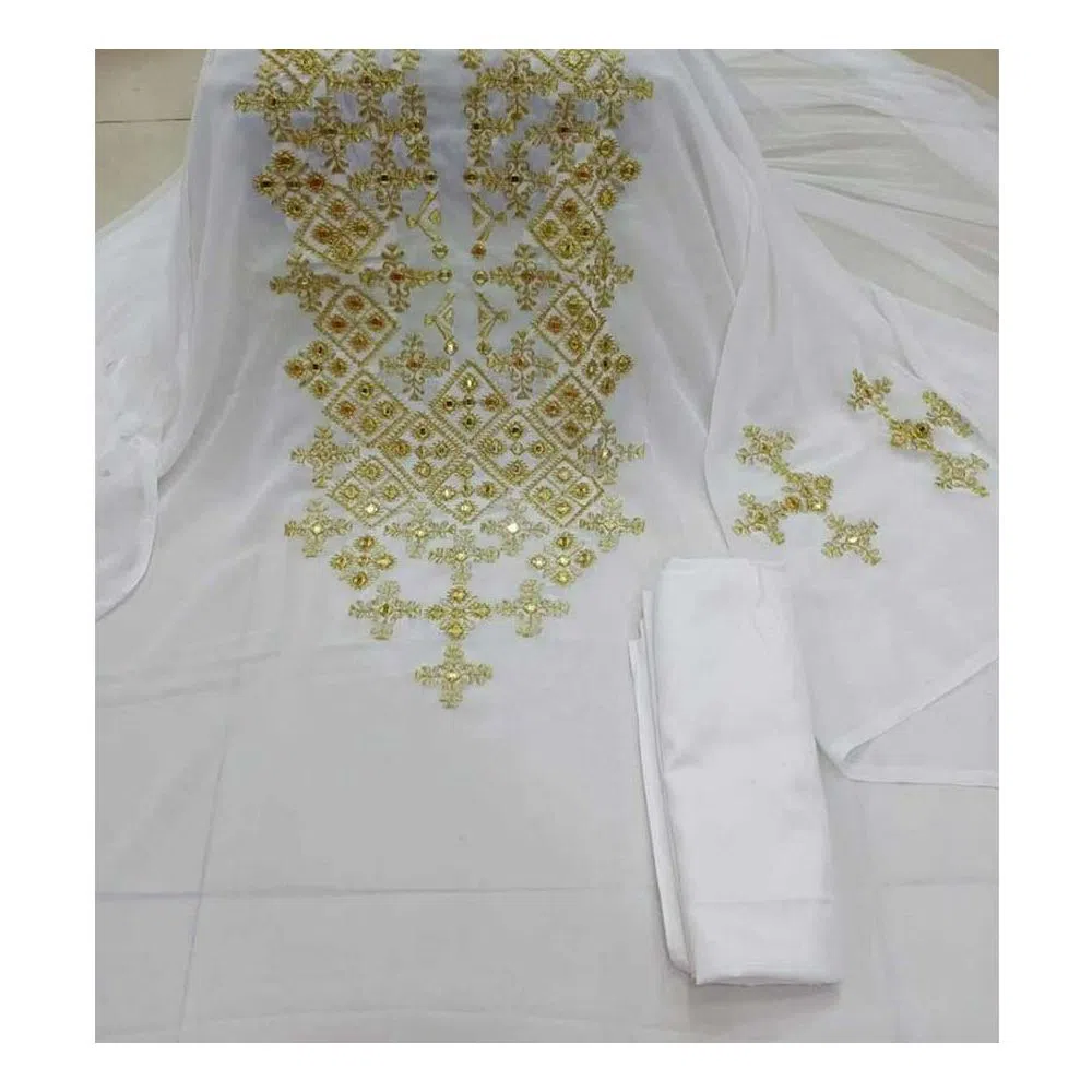 White Color Unstitched Georgette Embrodury Kameez For Women 