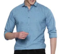  Cotton Long Sleeve Formal Shirt for Men-Blue 