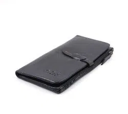 Unisex GS7 Leather Long Bifold Wallet Cum Mobile Cover - Black