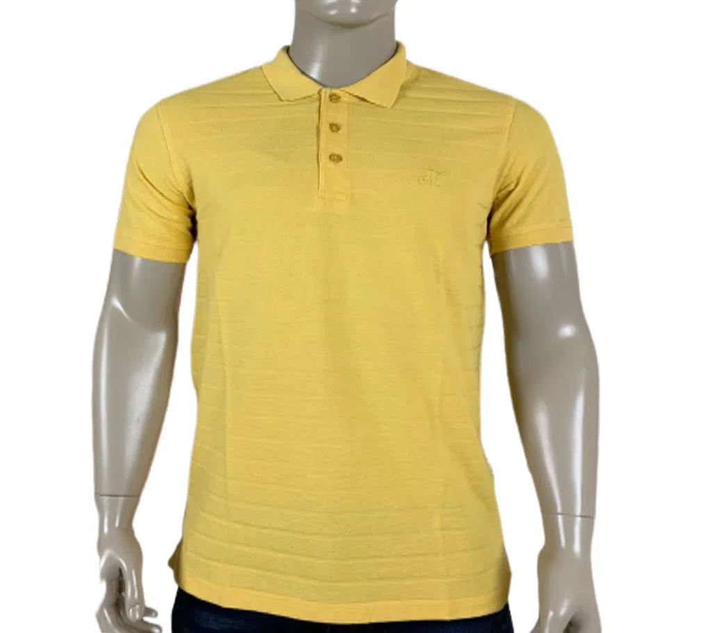 Half Sleeve Mix Cotton Solid Polo Shirt For Men JMC Yellow