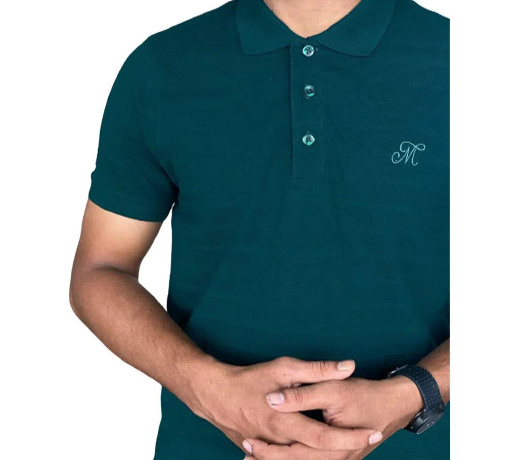 Half Sleeve Mix Cotton Solid Polo Shirt For Men Jmc Dp Green