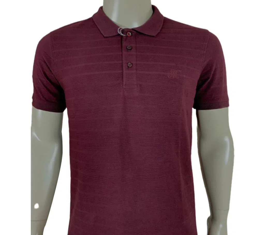 Half Sleeve Mix Cotton Solid Polo Shirt For Men Jmc-Burgundy