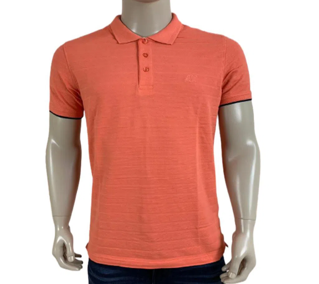 Half Sleeve Mix Cotton Solid Polo Shirt For Men Pink- 2