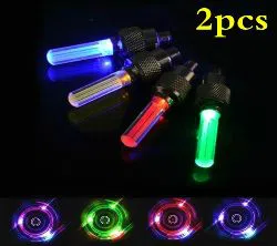 2PCS Bicycle Car LED Neon Tire Wheel Gas Nozzle Valve Glow Stick Light For Bike/Car/Motorbike(2) peace