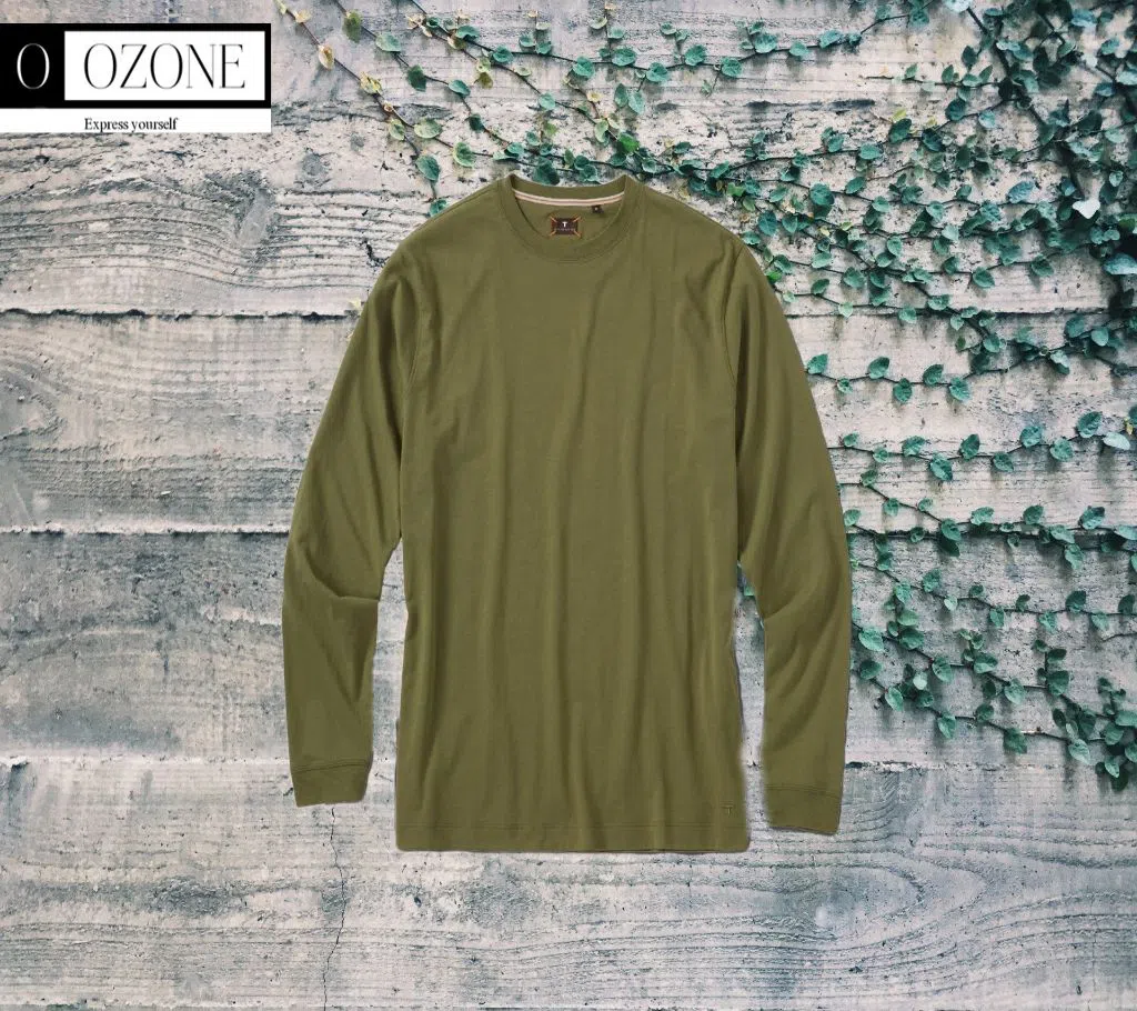 Mens full sleeve Solid T-Shirt-Olive color 