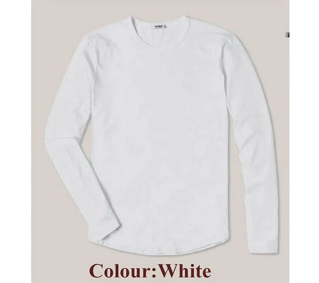 Full Sleeve Solid Color T Shirt For Men White 