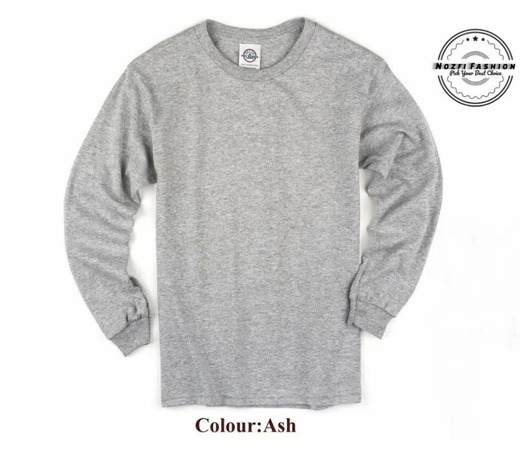 Full Sleeve Solid Color T Shirt For Men - ASh 