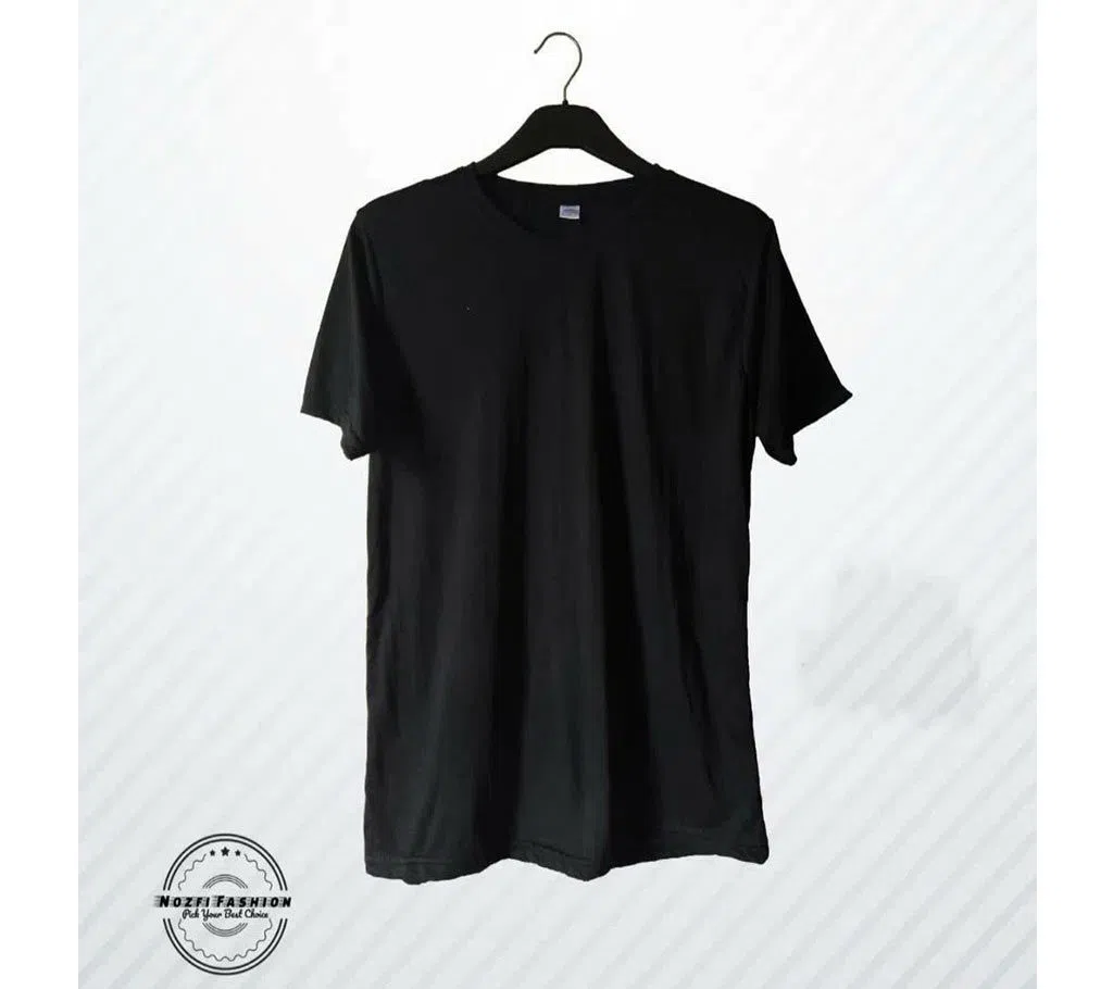 Half Sleeve Solid Color T Shirt For Men - Black 