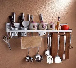 Kitchen Accessories Storage Wall Mounted Rack With Double Cup & 8 Hooks
