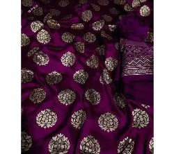 silk with katan print unstich salower kameez dress For women{3piece}-Eggplant color 