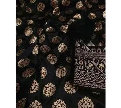 silk with katan print unstich salower kameez dress For women{3piece}-Black