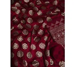 silk with katan print unstich salower kameez dress For women{3piece}-maroon 