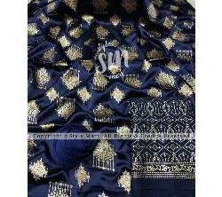 silk with katan print unstich salower kameez dress For women{3piece}-Blue 