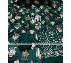 silk with katan print unstich salower kameez dress For women{3piece}-Green 