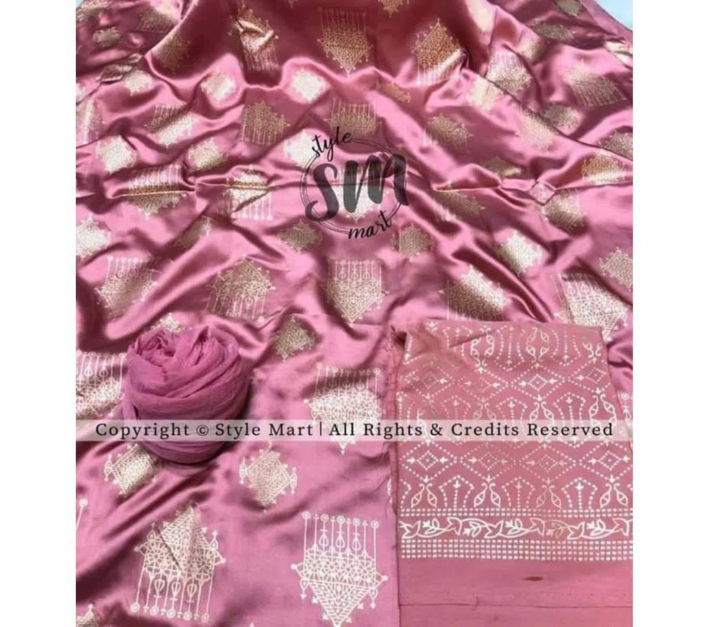 silk with katan print unstich salower kameez dress For women{3piece}-multicolor-12-Violet