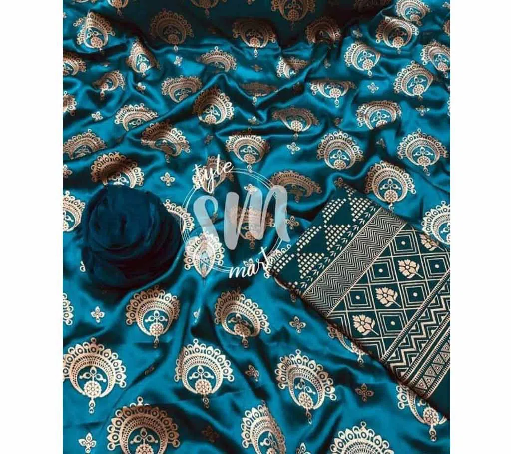 silk with katan print unstich salower kameez dress For women{3piece}-multicolor-16-Pest