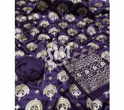silk with katan print unstich salower kameez dress For women{3piece}-multicolor-17-Purple 
