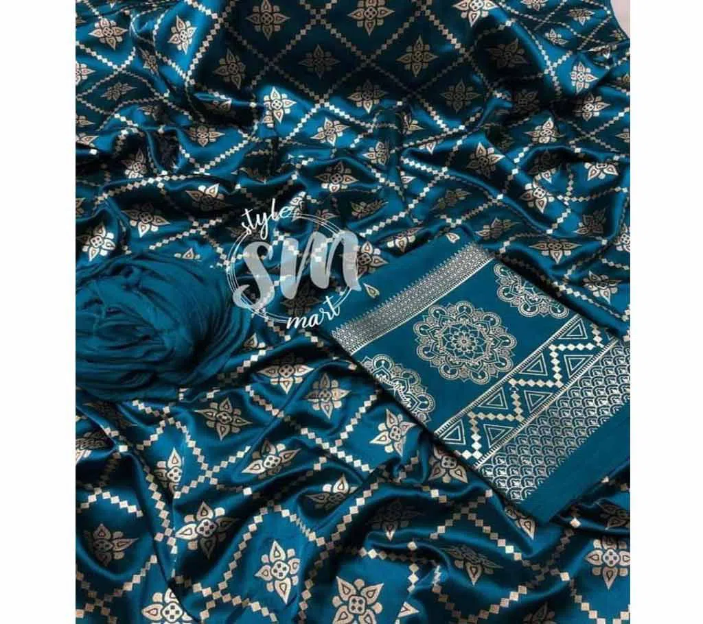 silk with katan print unstich salower kameez dress For women{3piece}-multicolor-2-Pest 