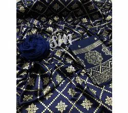 silk with katan print unstich salower kameez dress For women{3piece}-multicolor-21-Blue 