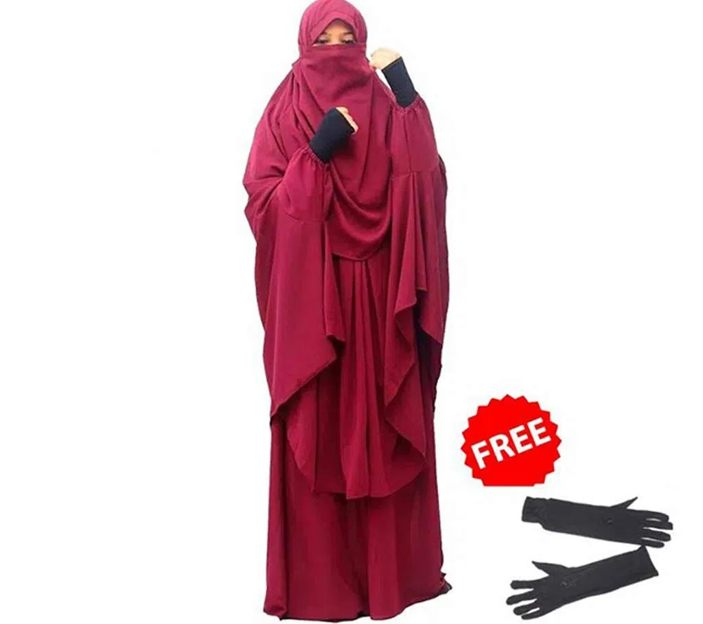 Khimar Borka Adjusted Niqab Hijab with skirt Full set + long hand gloves-Red 