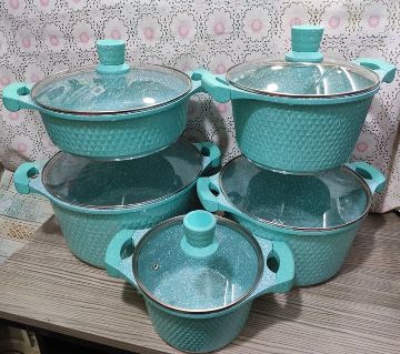 10Pcs Uakeen  Cookware Set Marbel Coted.casserole set with lid (Granite Coating ) Non-Stick light blue Color,Gift And Home Decoration:CD:M50