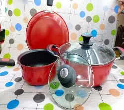Germany Non Stick 5 Pcs Cookware Set - 6 Layer Havy Coated,1Pcs Casserol,1Pcs Fry pan,1Pcs Soup Pot,With 2Pcs Lid,Gift And Home Decoration,Red Colour.