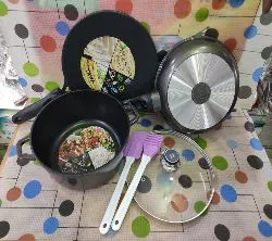 BD-KOR Non Stick 6 Pcs Cookware Set For Superior Release -Non Stick Coated,1Pcs Casserol,1Pcs Fry pan,1Pcs Tawa 2Pcs Silicon Spatula,1Pcs Lid,Gift And