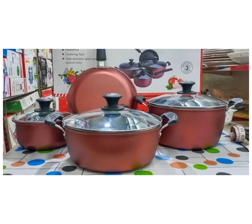 Germany Non Stick 7 Pcs Cookware Set - 6 Layer Havy Coated,1Pcs Casserol,1Pcs Fry pan,1Pcs Karai,1Pcs Milk pan,With 3Pcs Lid,Gift And Home Decoration.