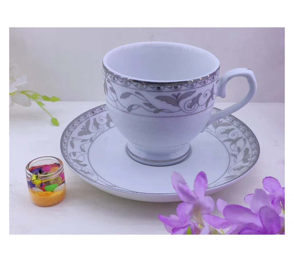 12 pcs Monno Ceramic Tea Cup Set And Saucers Ceramic Tea And Coffee Set Off White Color With Printed For Gift And Home Decoration.