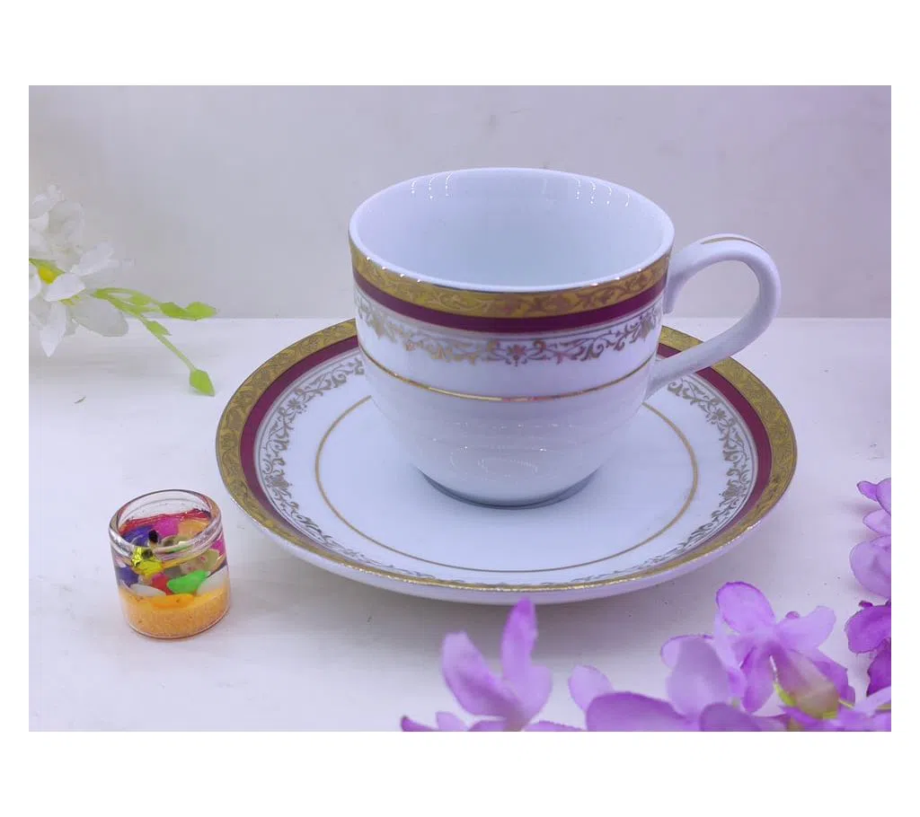 12 pcs Monno Ceramic Tea Cup Set And Saucers Ceramic Tea And Coffee Set Off White Color With Printed For Gift And Home Decoration.