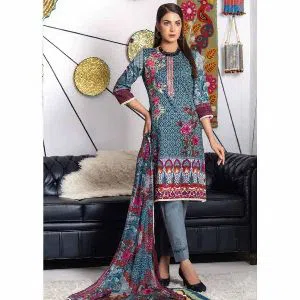 Pakistani Printed Fine Embroidered Cambric Dress Unstitch 