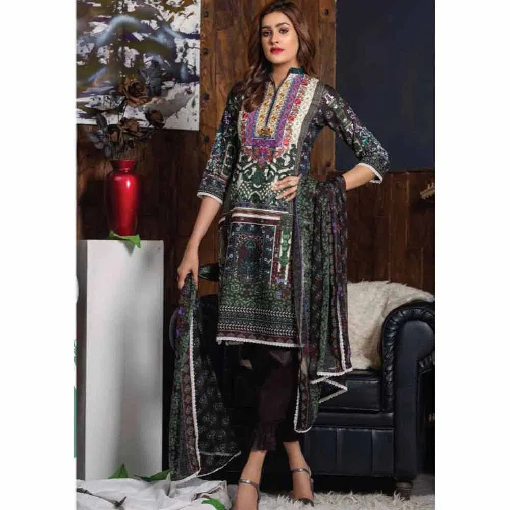 Pakistani Printed Fine Embroidered Cambric Dress Unstitch 