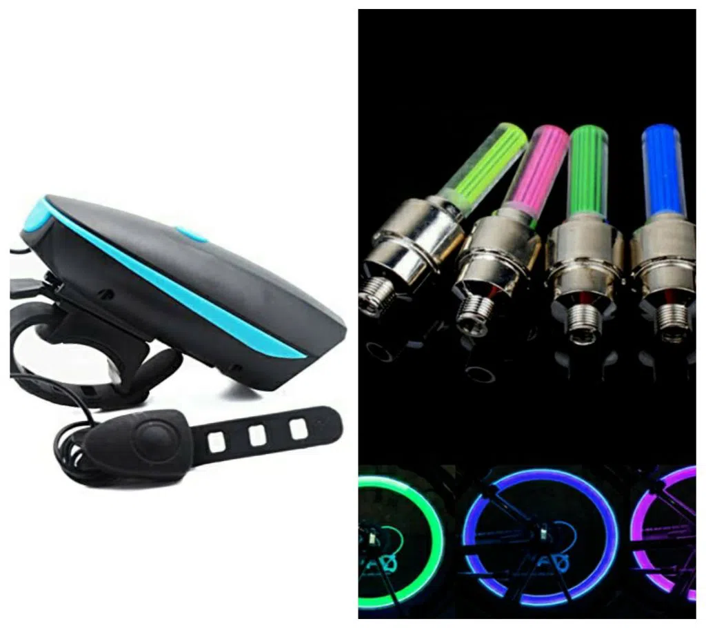 Waterproof Rechargeable 2 In 1 Bicycle Light and Horn (Many Others Colour) Waterproof Rechargeable 2 In 1 Bicycle Light and Horn  with Nozzle combo