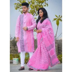 Half Silk Saree And Dhupiyan Punjabi For Couple