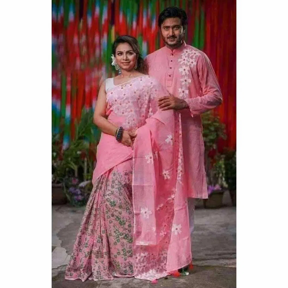 Half Silk Saree And Dhupiyan Punjabi For Couple