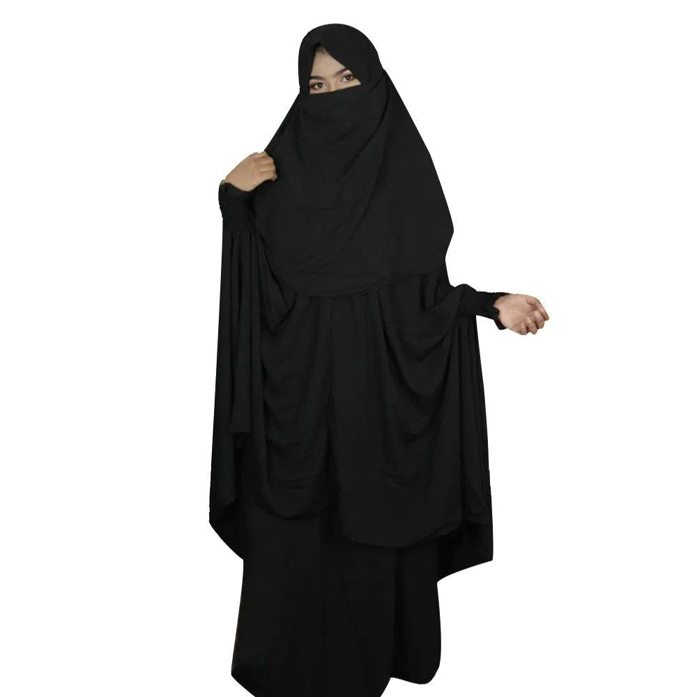 Qatar Cherry Georgette Khimar Adjustable Niqab Full Set by OHG (Black)