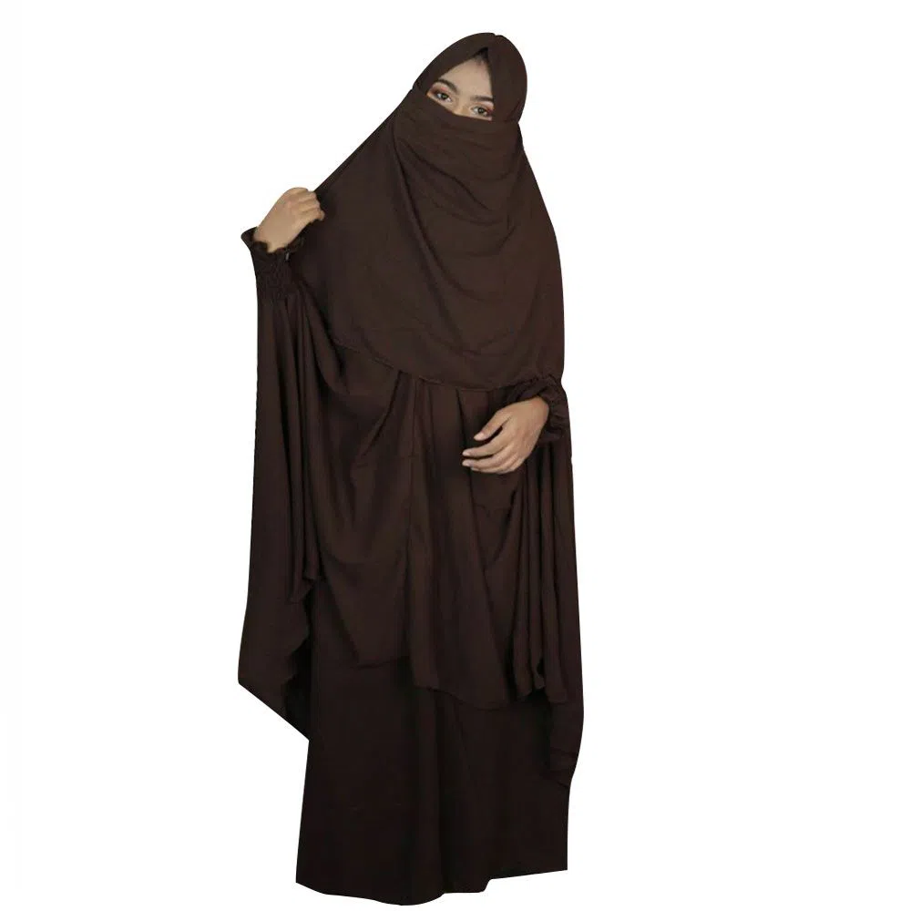 Qatar Cherry Georgette Khimar Adjustable Niqab Full Set by OHG (Chocolate)