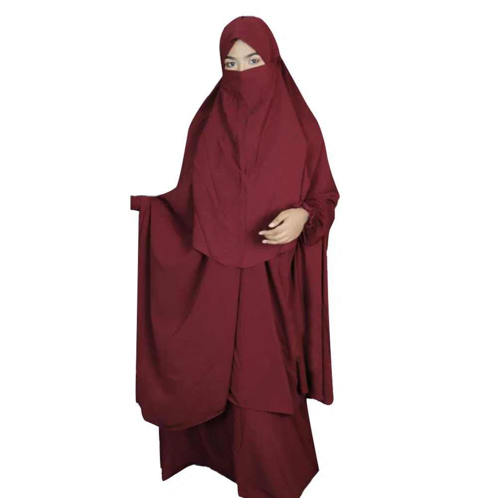 Qatar Cherry Georgette Khimar Adjustable Niqab Full Set by OHG (Maroon)