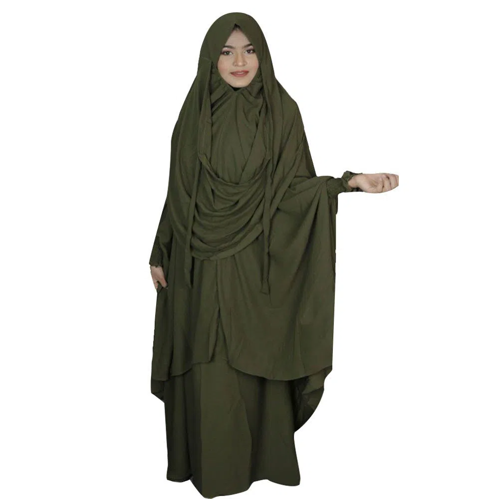 Qatar Cherry Georgette Khimar Adjustable Niqab Full Set by OHG (Deep Olive)