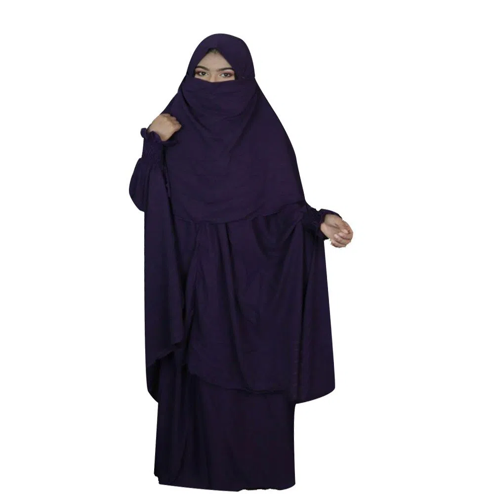 Qatar Cherry Georgette Khimar Adjustable Niqab Full Set by OHG (Deep Purple)