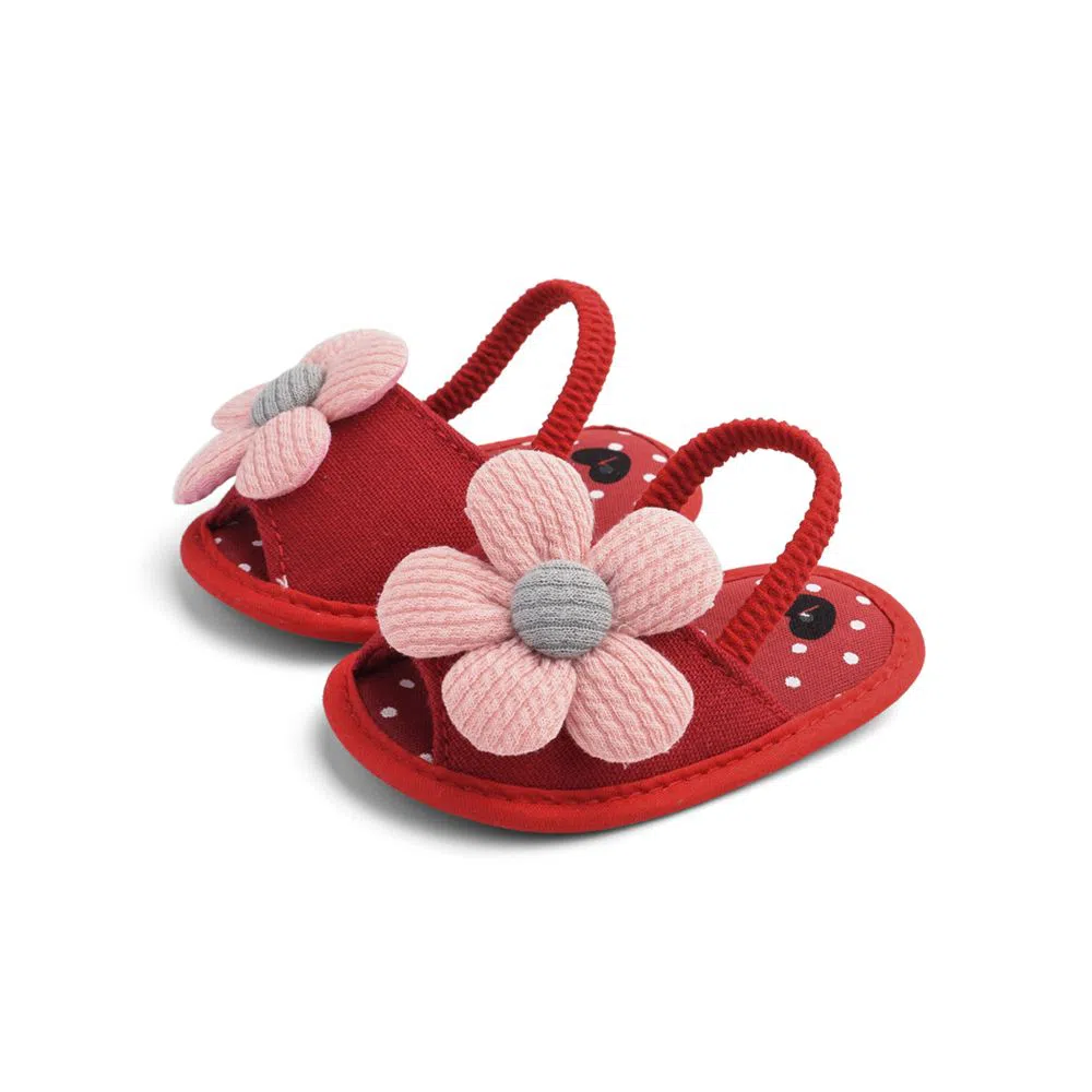 Baby Girls Sandals Fabric Flat Sole with Sunflower - Red