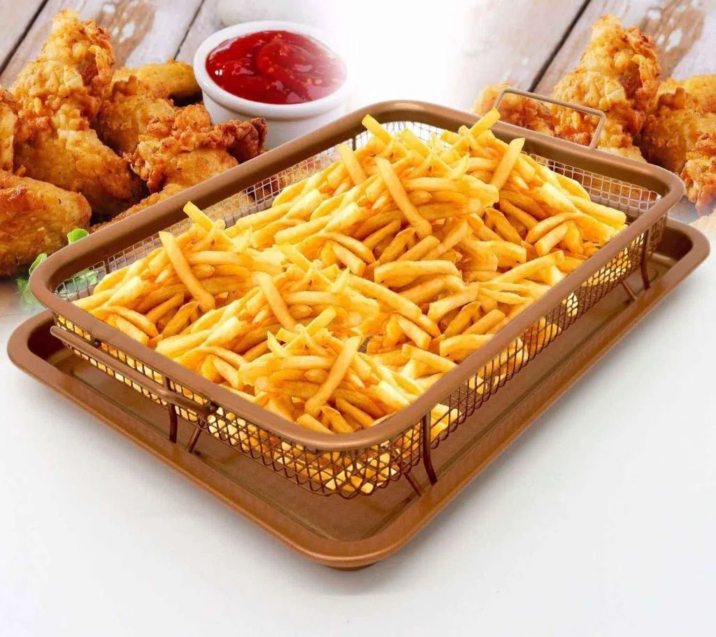 Copper Crispy Tray Oven Air Fryer, Durable Mesh Basket With Reinforced Ceramic Coating Tray, Cook With No Oil