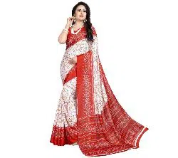 Indian Chundri Silk Saree. White Red 