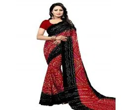 Indian Chundri silk saree Black Red 