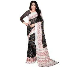 Indian Chunrdri Silk Saree Black White 
